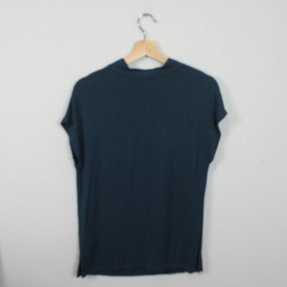 Club Monaco Short Sleeve Mock Neck Blouse Women S Blue Viscose Blend Boxy 172 - Picture 3 of 8